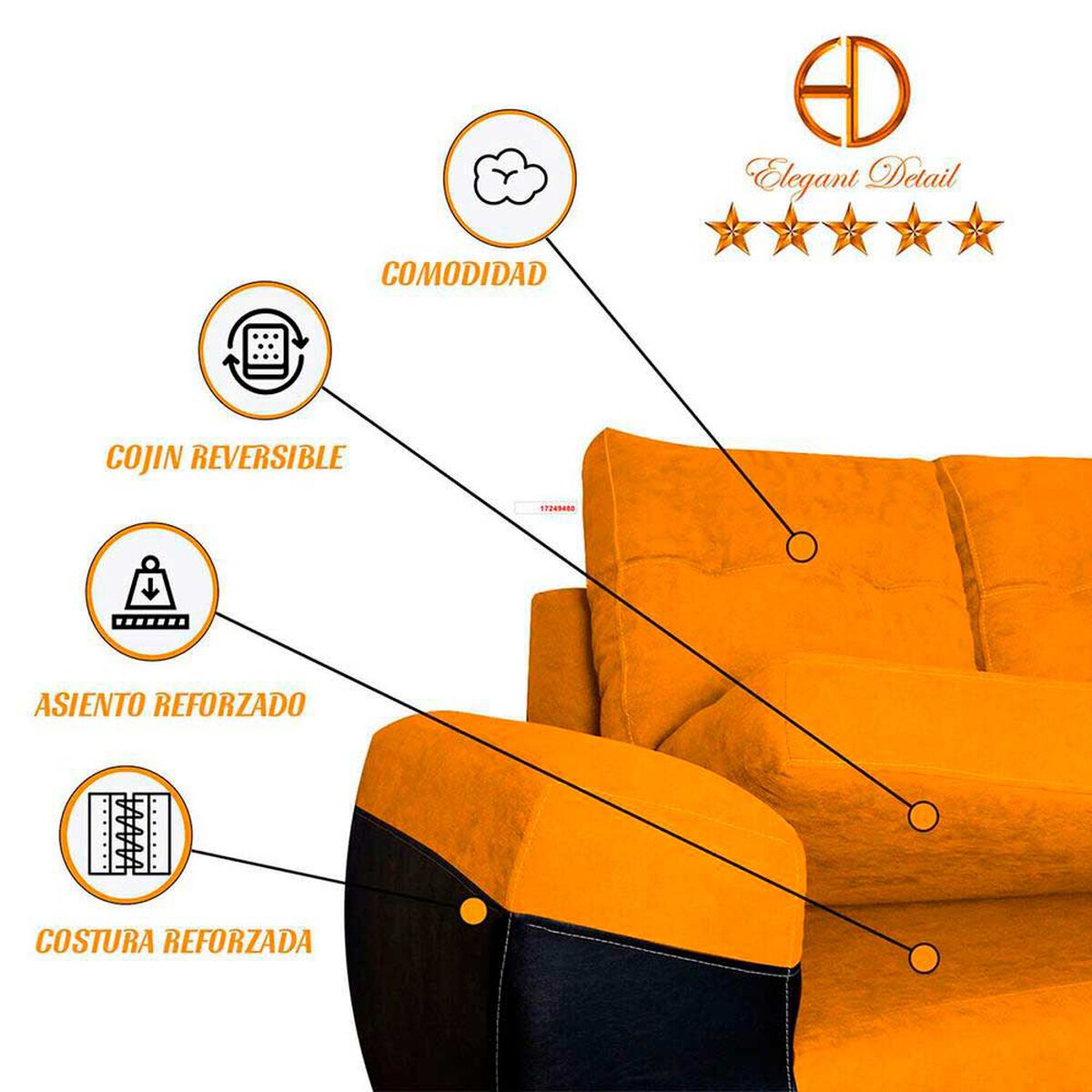 Seccional Derecho Elegant Houston Cheise Tela/PU 5 Cuerpos Oro