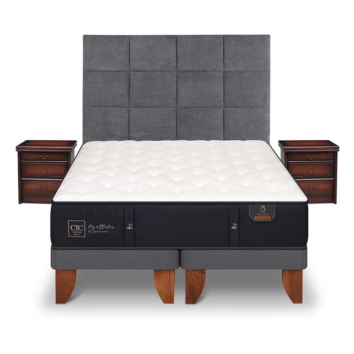 Cama Europea CIC Base Dividida King Premium + Respaldo + Veladores