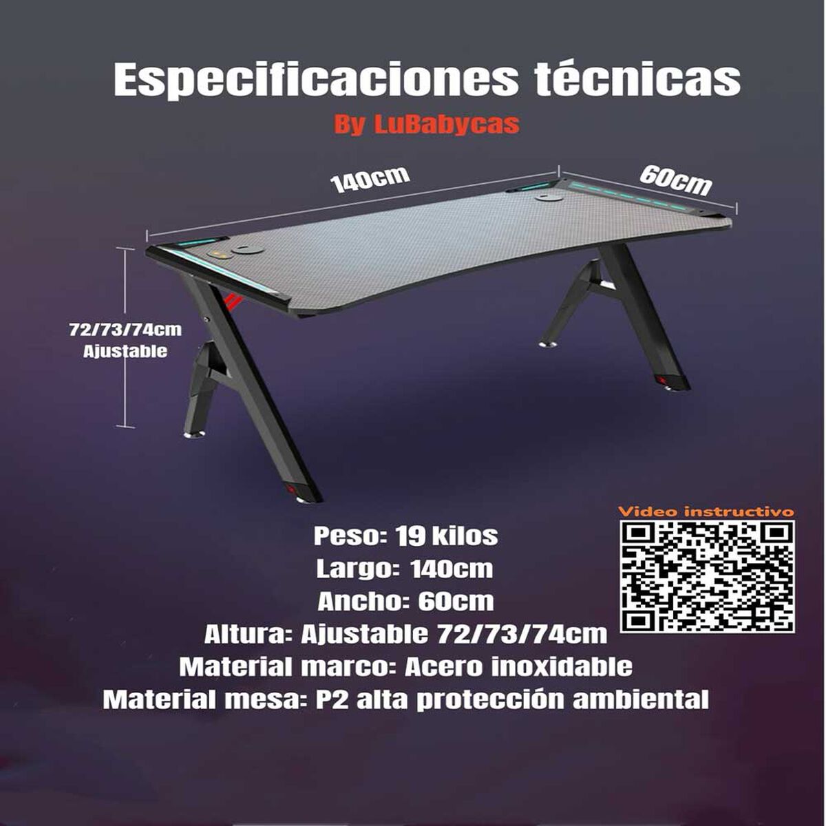 Escritorio Gamer LuBabycas Master 60x140 cm Negro