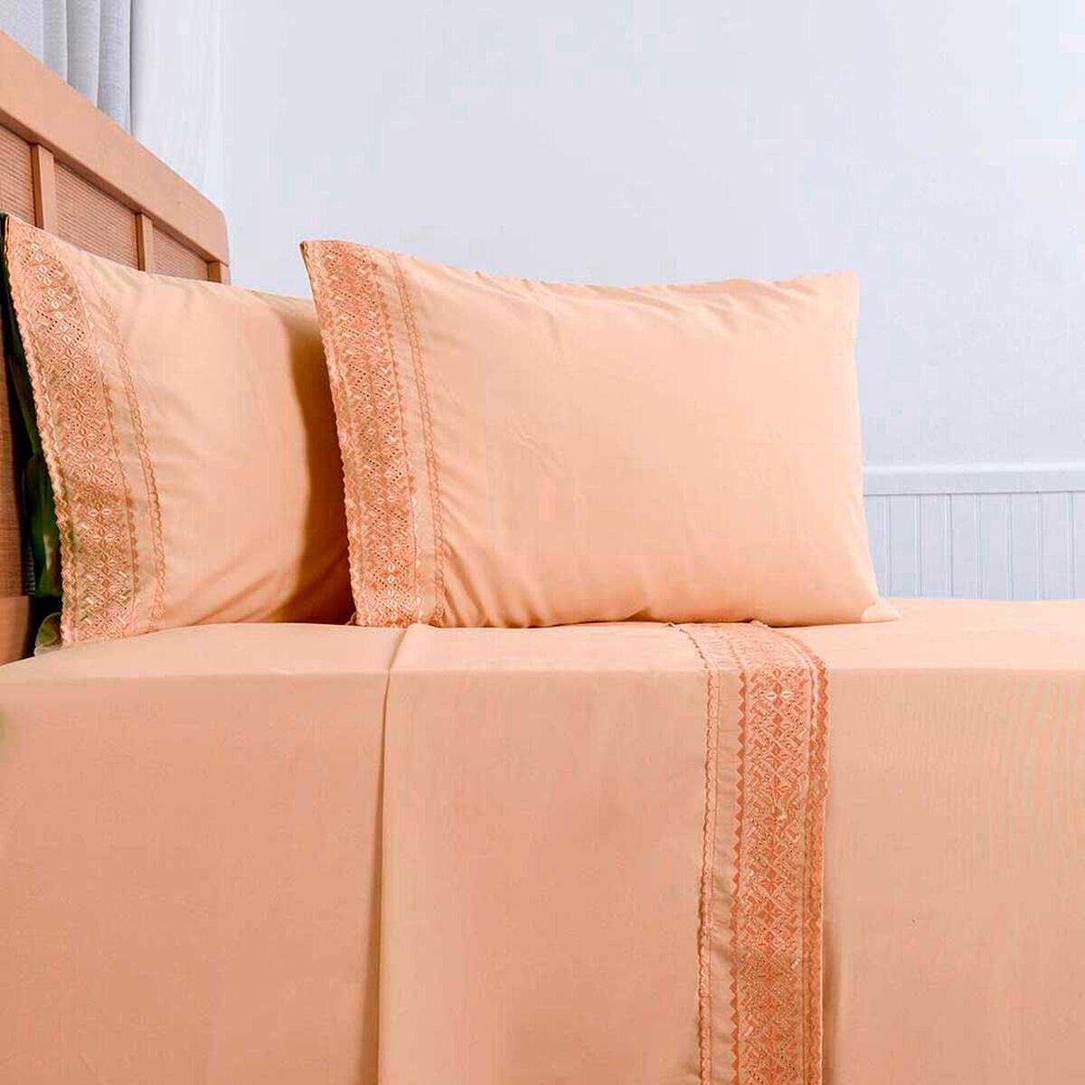 Juego de S&aacute;banas Liso Plumetti 2 Plazas Broderie Damasco