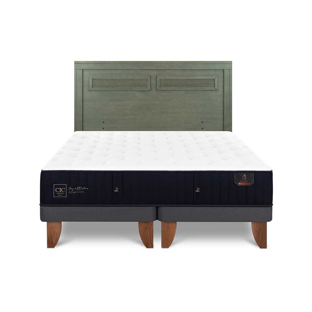 Cama Europea CIC Base Dividida 2 Plazas Premium + Respaldo Milan Olivo