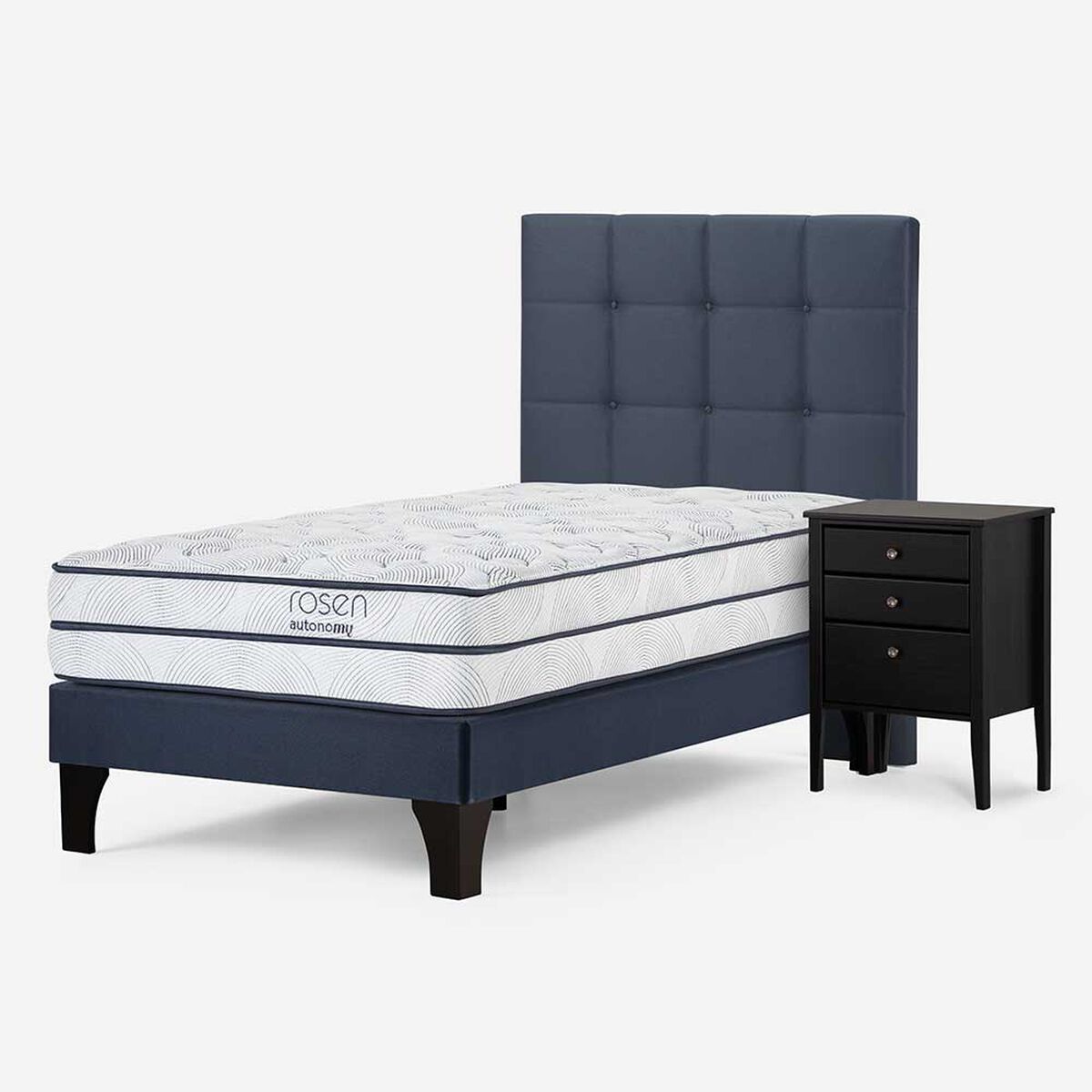 Cama Europea Rosen 1,5 Plazas Autonomy Sky + Respaldo + Velador