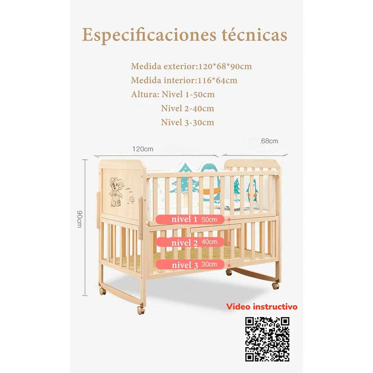 Cuna Colecho Madera Pack&Play con Mudador Azul LuBabycas