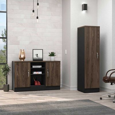 TUHOME Combo Gabinete 2 Puertas + Biblioteca 1 Puerta TuHome Home Office Negro Soft-Coñac