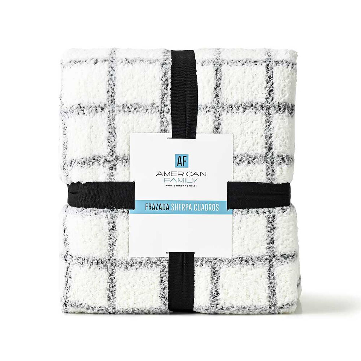 Frazada American Family Sherpa 2 Plazas Cuadros Blanco