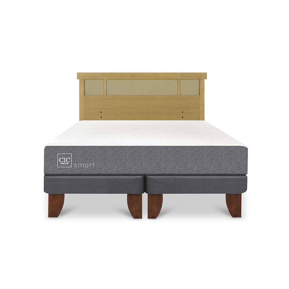 Cama Europea CIC Base Dividida 2 Plazas Smart + Respaldo Dublin Mostaza