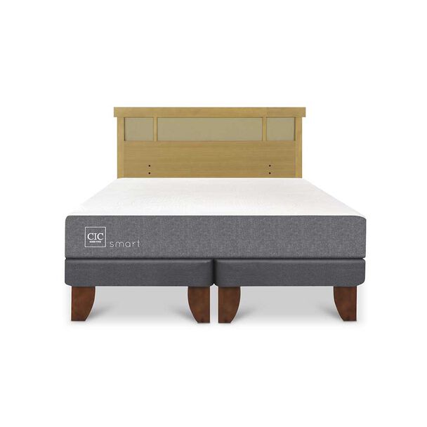 Cama Europea CIC Base Dividida 2 Plazas Smart + Respaldo Dublin Mostaza