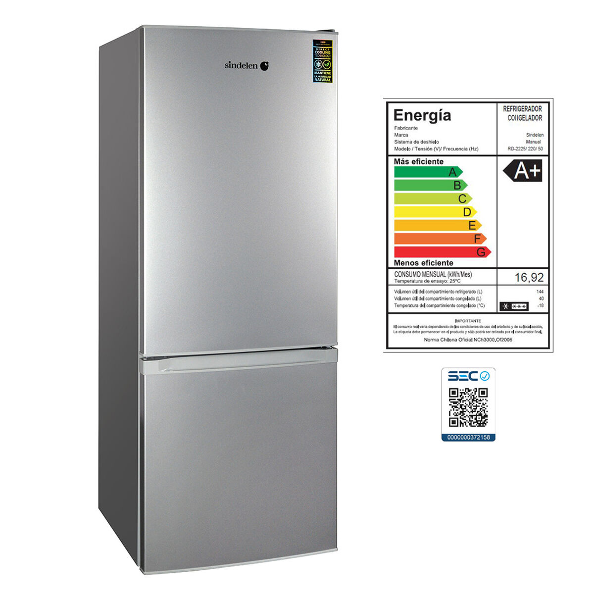 Refrigerador Frío Directo Sindelen RD-2225SI 184 lts.