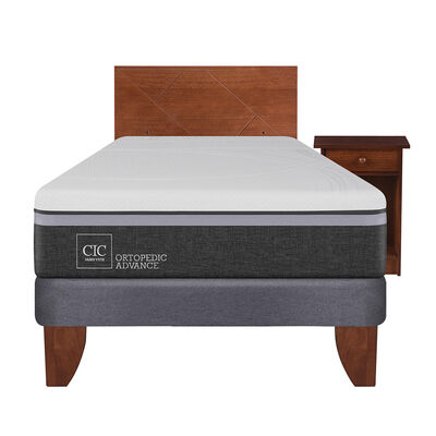 Cama Europea CIC 1,5 Plazas Ortopedic Advance + Respaldo + Velador New Villarrica