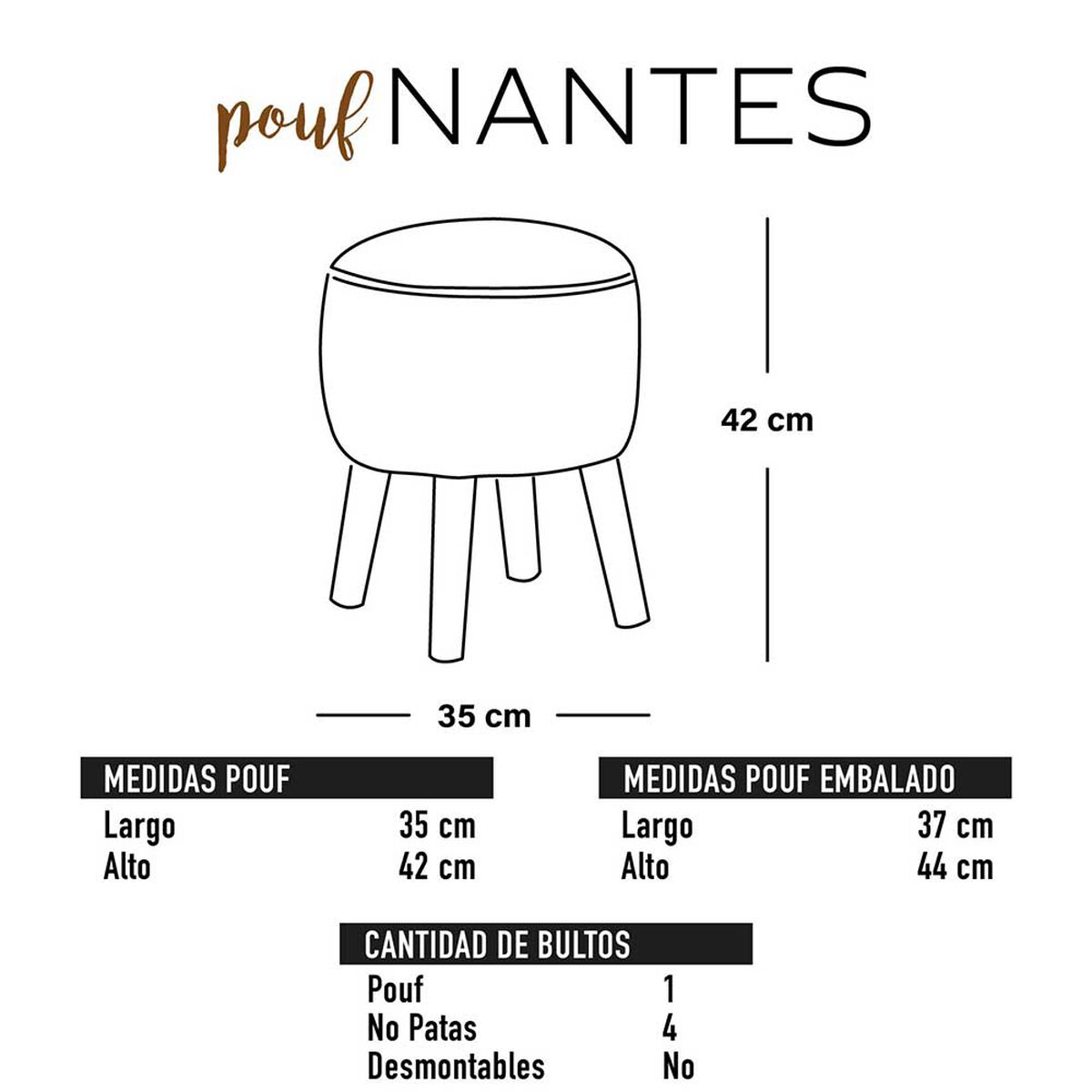 Pouf Latam Home Nantes Cuero Kentucky Tabaco