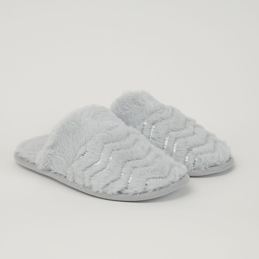 Pantufla Peluda Zigzag Brillos Mujer Zibel