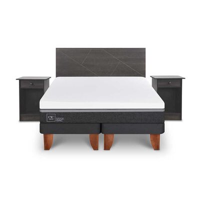 Cama Europea CIC Base Dividida King Ortopedic Advance + Respaldo + 2 Veladores Villarrica