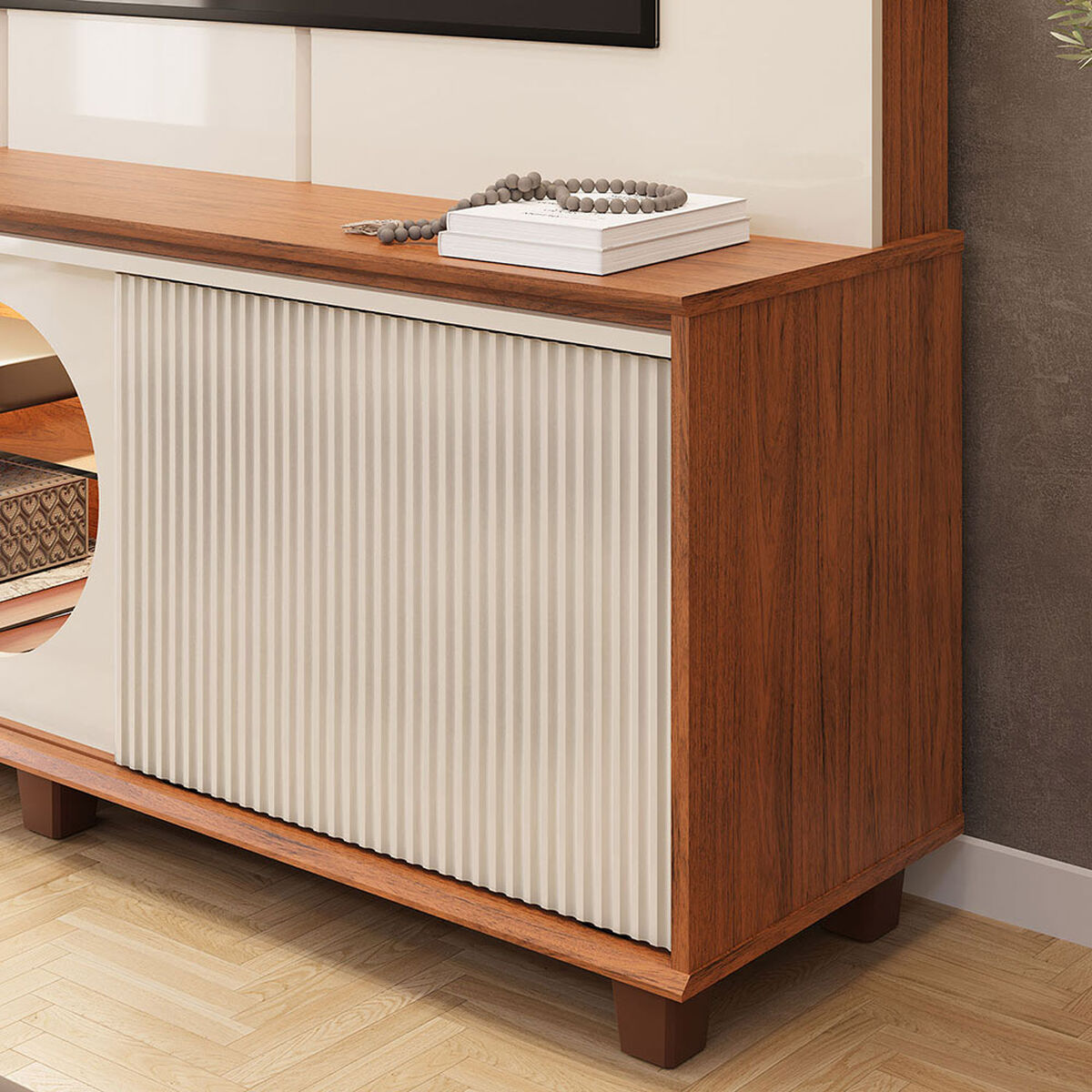 Home TV Vekkahome Maia Hasta 75" con Luz Beige Caf&eacute;