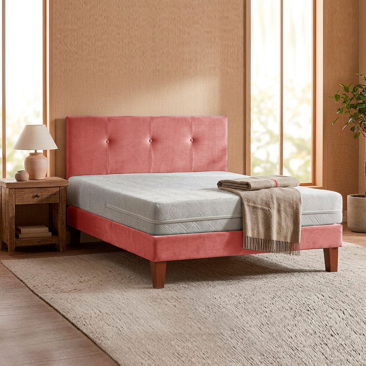 Cama Europea Latam Home 1,5 Plazas Zen Best Palo Rosa + Respaldo