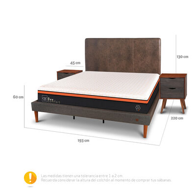 Imagen 2 del producto Cama Europea Curve CIC King Bee Comfort + Respaldo + 2 Veladores
