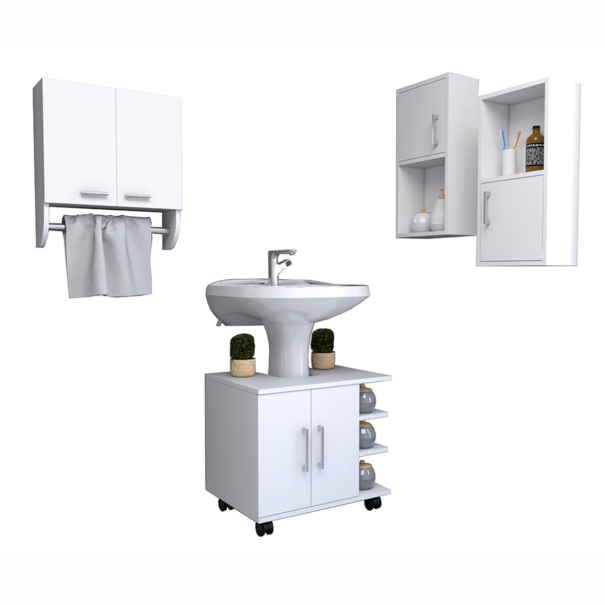 Combo Gabinete + Optimizador Lavamanos + Mueble Auxiliar TuHome Big Bath