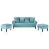 Sofá Felpa Bodevir Lua 3 Cuerpos + 2 Pouf Wood Turquesa