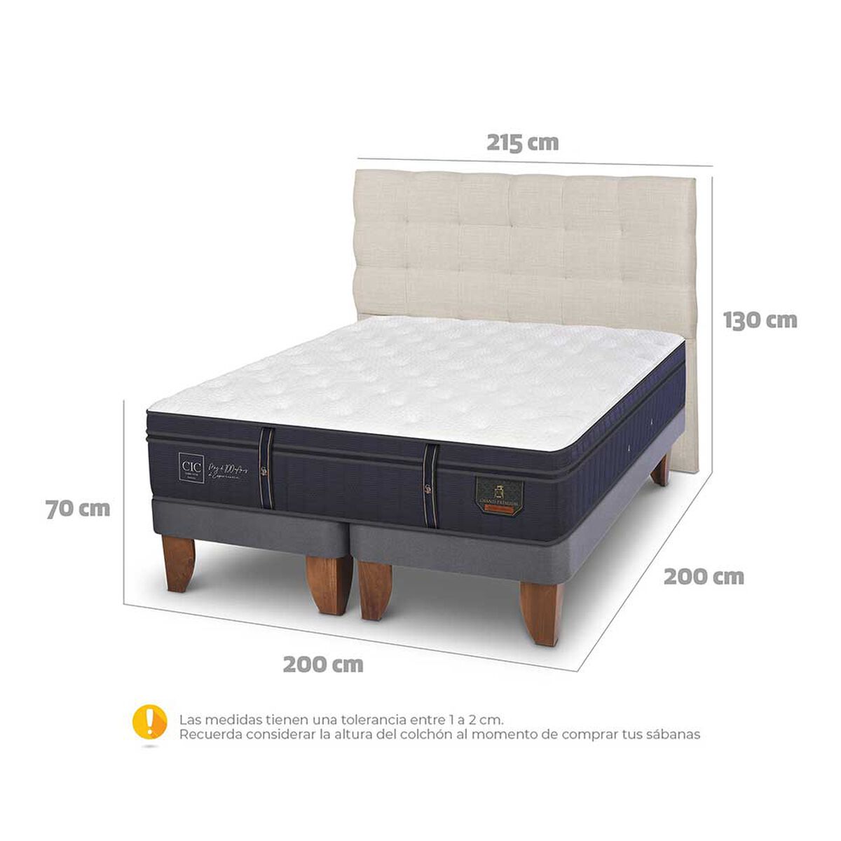 Cama Europea CIC Base Dividida S&uacute;per King Grand Premium + Respaldo Ebro