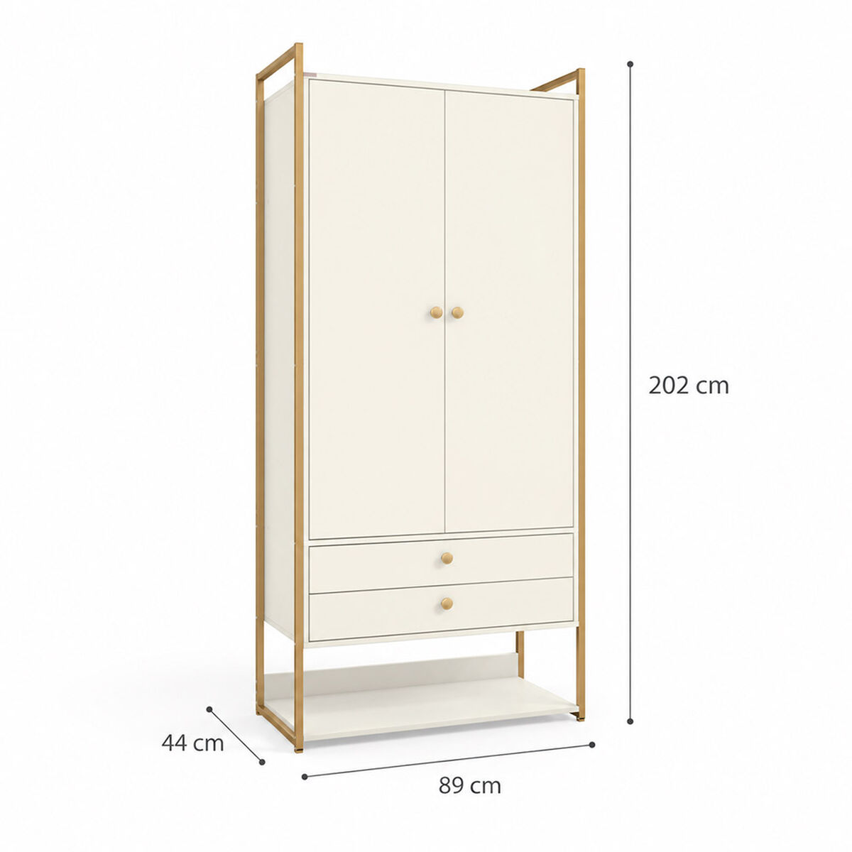 Cl&oacute;set Roca Org&aacute;nico 2 Puertas 2 Cajones Blanco Dorado
