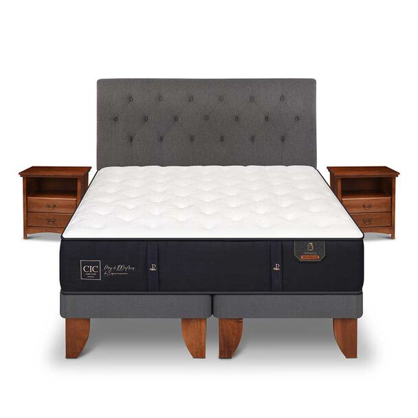 Cama Europea CIC Base Dividida 2 Plazas Premium + Respaldo + Veladores
