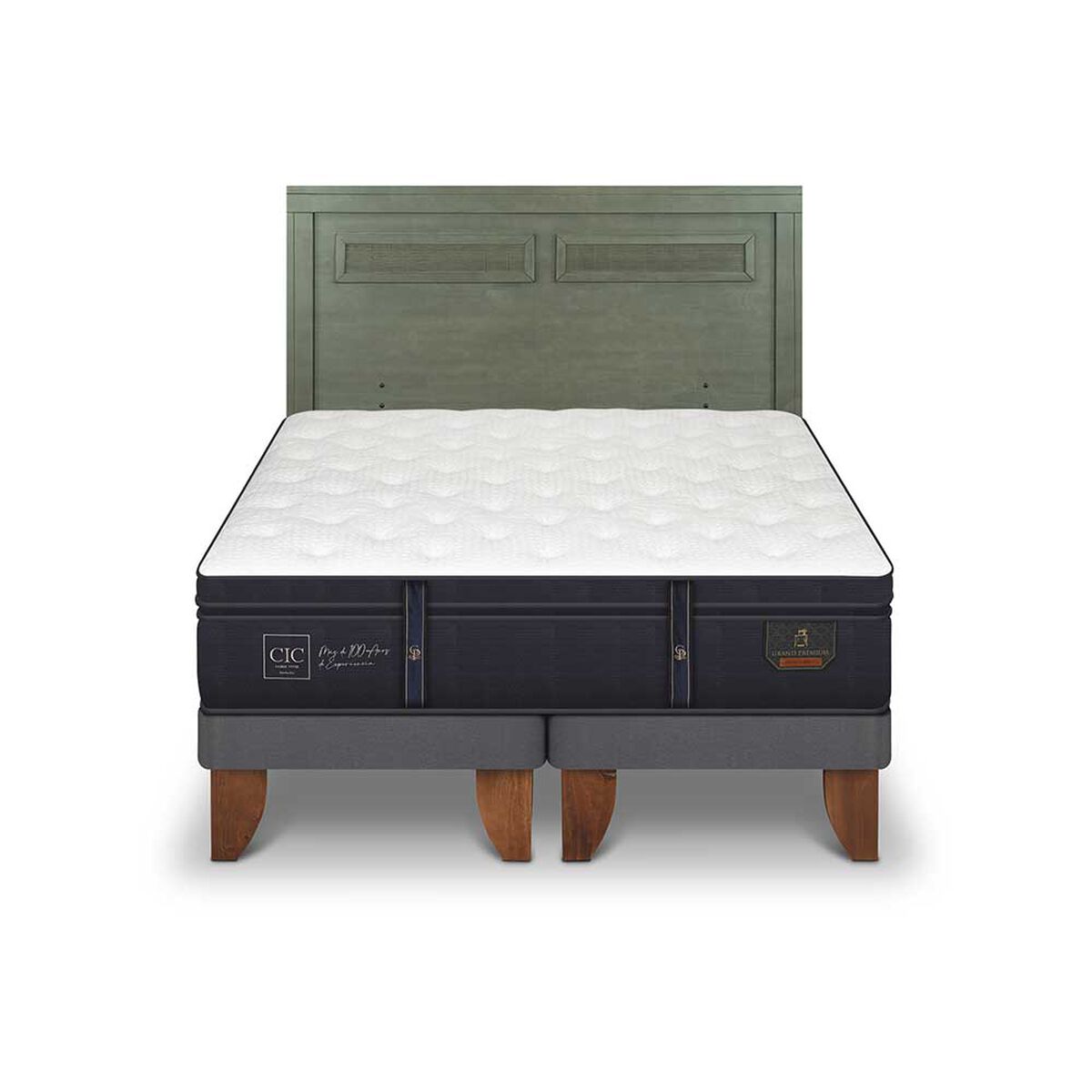 Cama Europea CIC Base Dividida 2 Plazas Grand Premium + Respaldo Milan Olivo