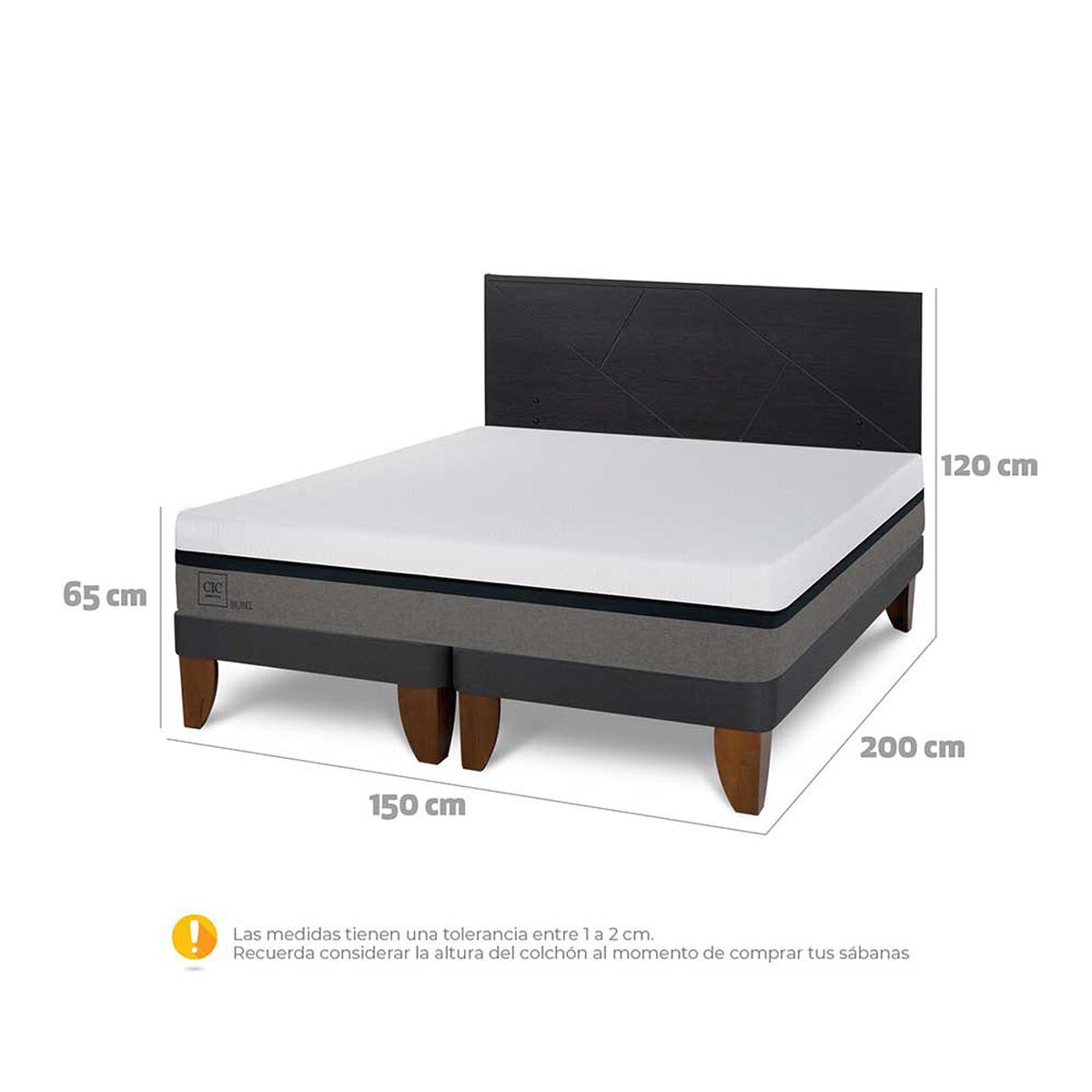 Cama Europea CIC Base Dividida 2 Plazas Balance + Respaldo Villarrica Negro