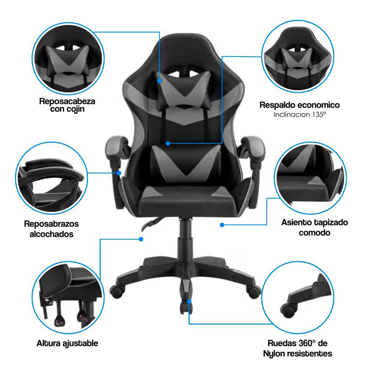 Silla Gamer Arthome Tokio Negra Gris