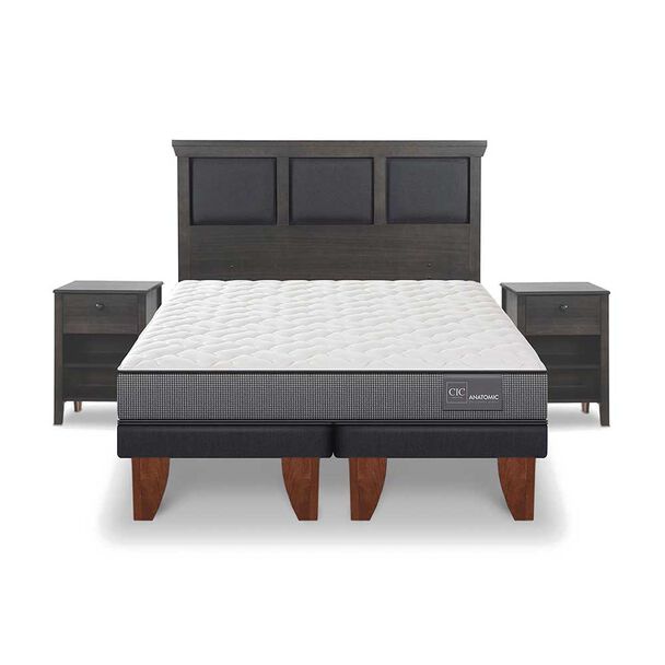 Cama Europea CIC Base Dividida 2 Plazas Anatomic + Respaldo + 2 Veladores Torino
