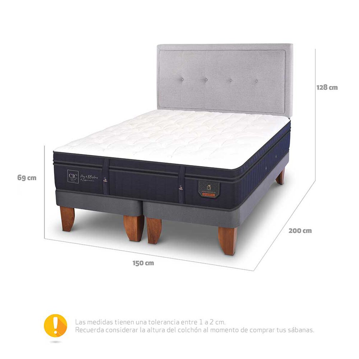 Cama Europea CIC Base Dividida 2 Plazas S&uacute;per Premium + Respaldo