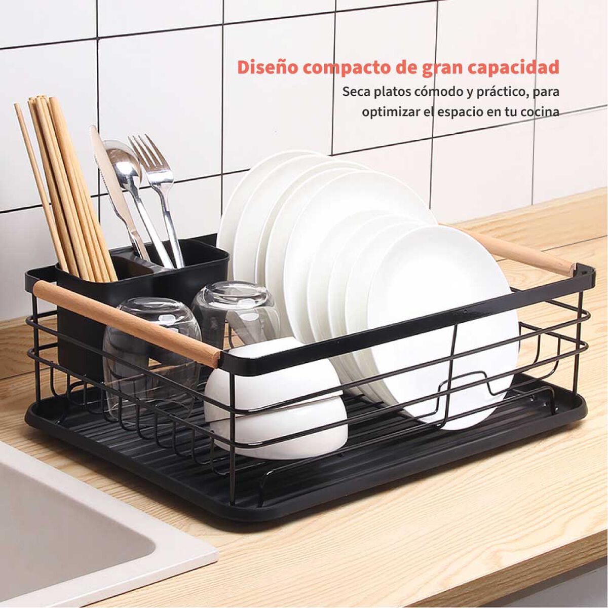 Secaplatos Escurridor Simplit 1 Nivel Acero Inoxidable Negro