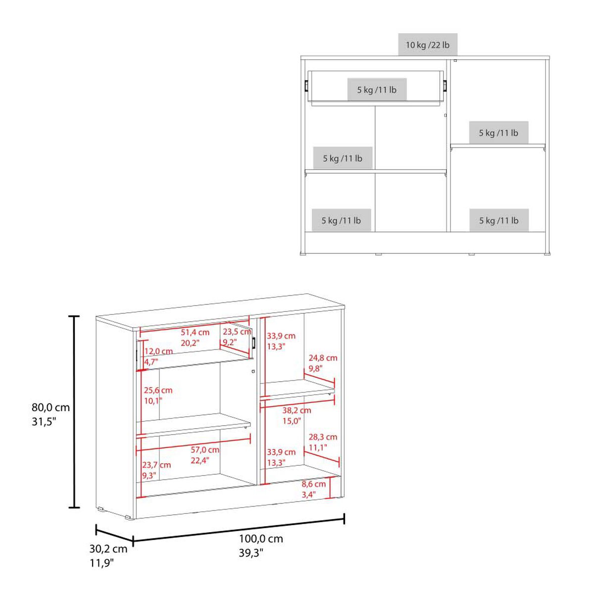 Comoda Praga 1 Cajon 2 Puertas Fresno 80X100X30,2 Cm