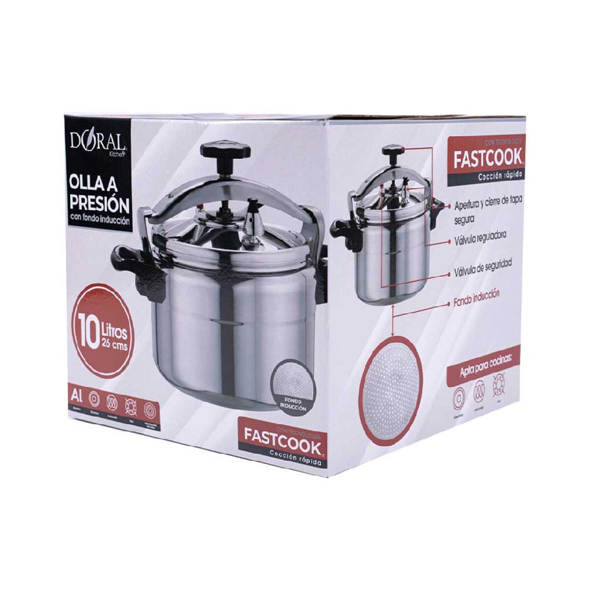 Olla a Presi&oacute;n Doral Inducci&oacute;n 10 Lt Plata