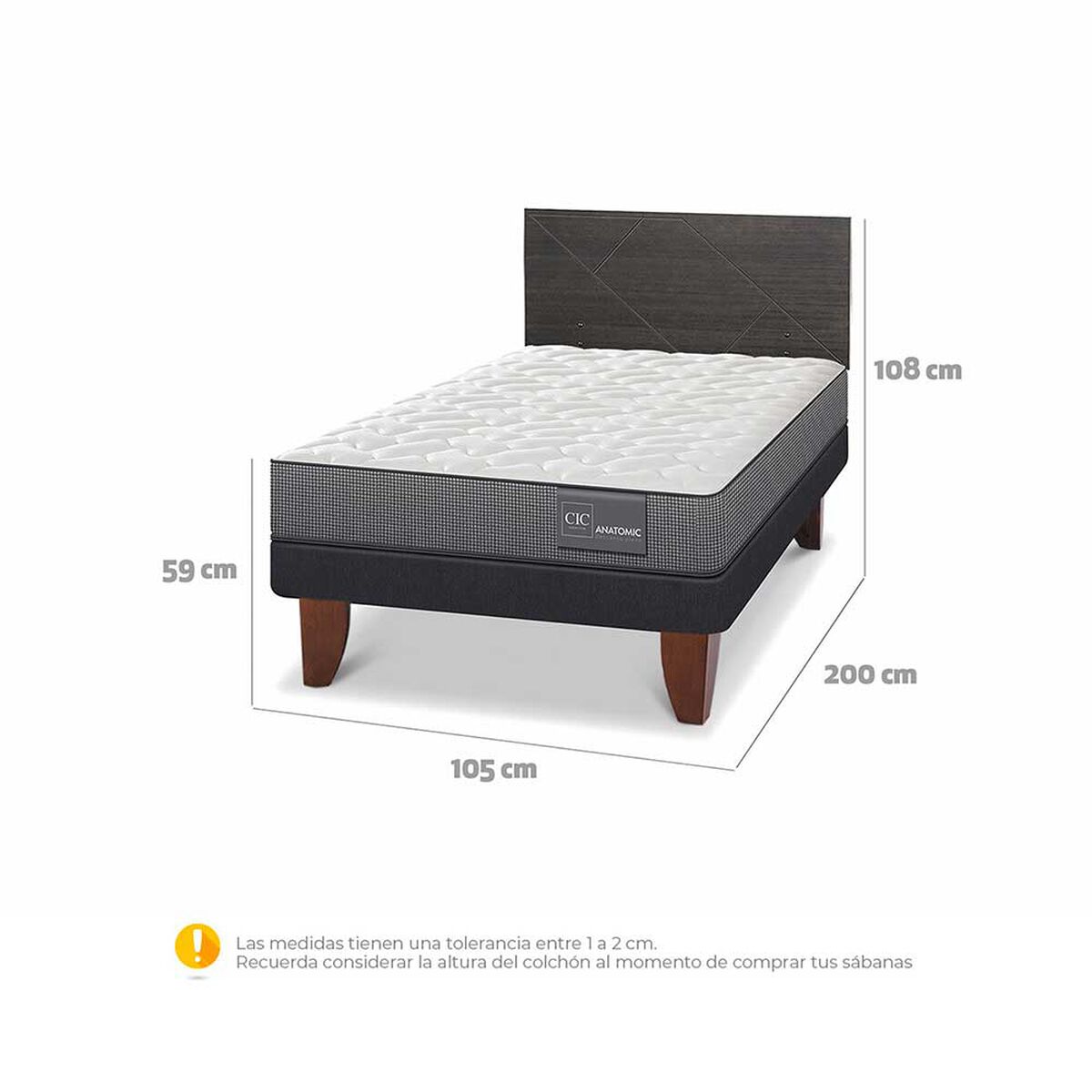 Cama Europea CIC 1,5 Plazas Anatomic + Respaldo Villarrica
