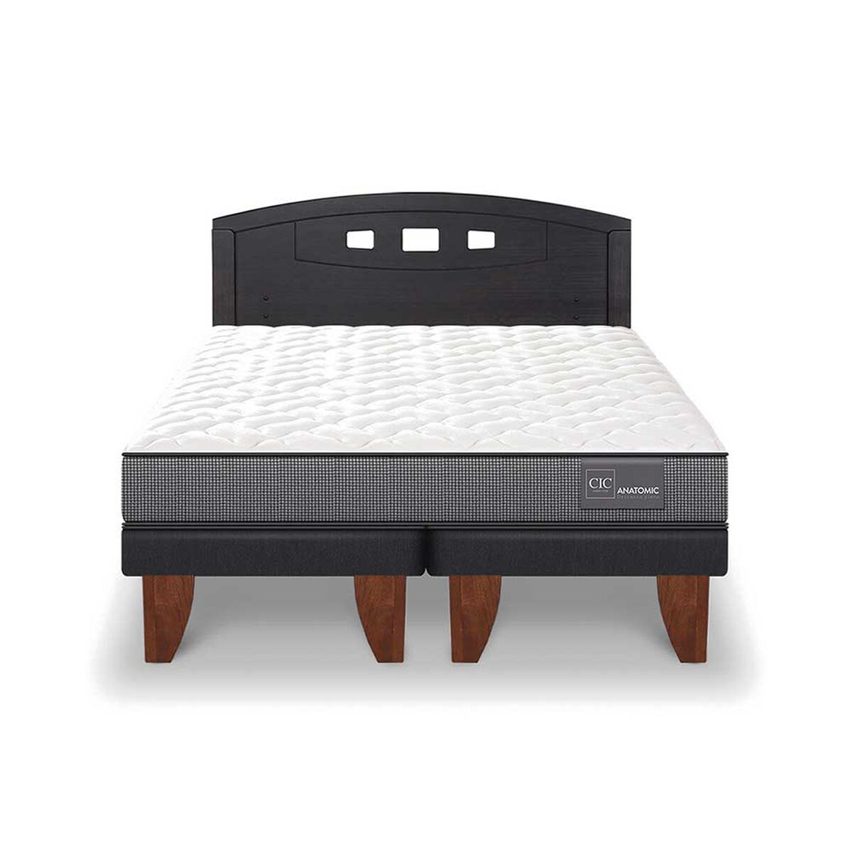 Cama Europea CIC Base Dividida 2 Plazas Anatomic + Respaldo Gales Negro