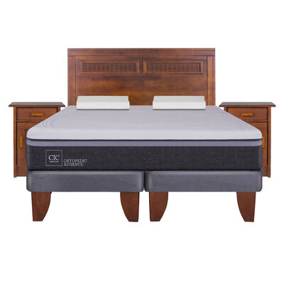 Imagen 1 del producto Cama Europea CIC Base Dividida King Ortopedic Advance + Respaldo + 2 Veladores Milan + 2 Almohadas