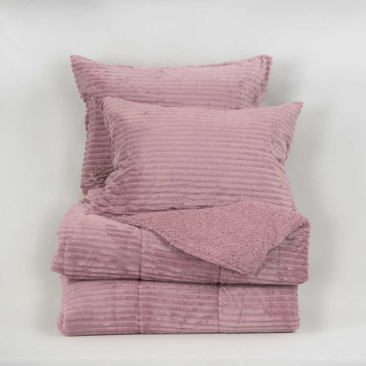 Plumón Liso Mashini 1,5 Plazas Corduroy Coral Sherpa Rosado