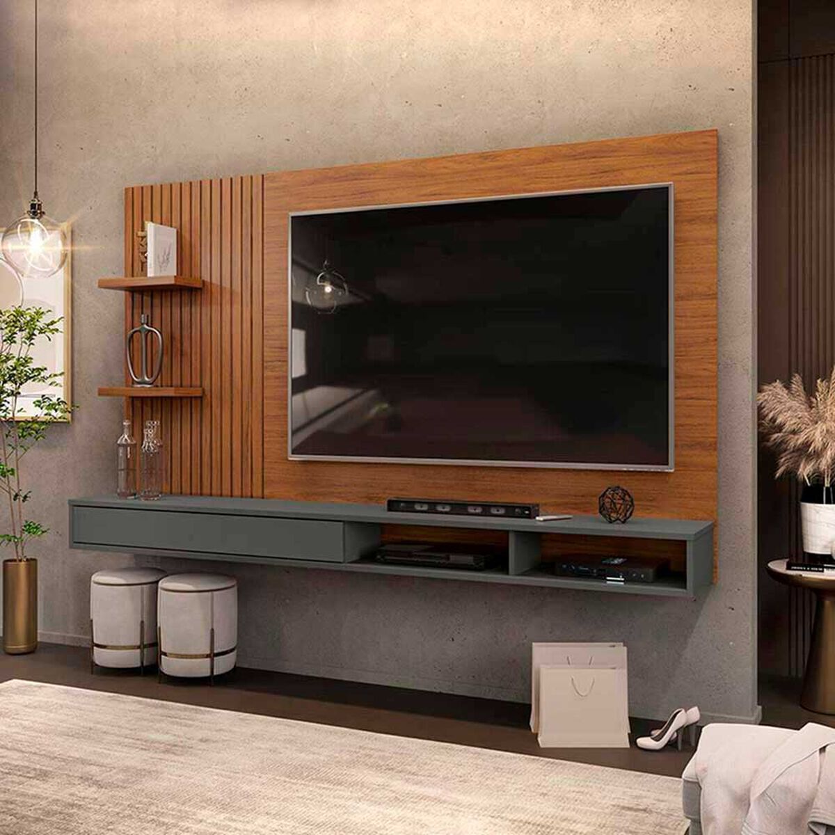 Centro de Entretenci&oacute;n Vekkahome Bento Hasta 60" Gris