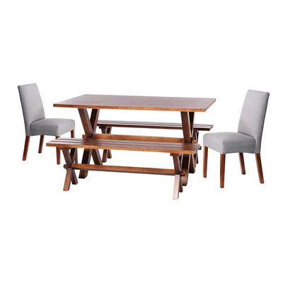 Juego de Comedor Latam Home Sevilla Cadiz 2 Sillas + 2 Bancas Lino Gris Claro
