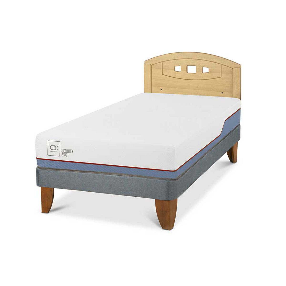 Cama Europea CIC 1,5 Plazas Excellence Plus + Respaldo Gales Mostaza