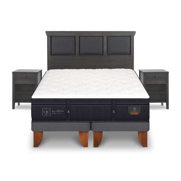 Cama Europea CIC Base Dividida 2 Plazas Súper Premium + Respaldo + 2 Veladores Torino