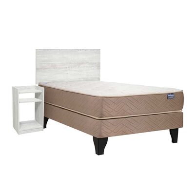 Imagen 1 del producto Cama Europea Celta 1,5 Plazas Bamboo + Respaldo + Velador Alba White