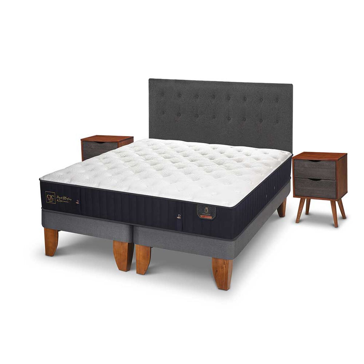 Cama Europea CIC Base Dividida King Premium + Respaldo + Veladores