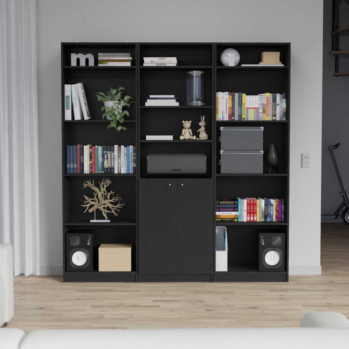 2 Estantes 4 Repisas + Estante 2 Puertas + 3 Complementos TuHome Home Wengue
