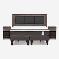 Cama Europea Rosen Base Dividida 2 Plazas New Style 4 Plus + Respaldo Rachel Gris + 2 Veladores