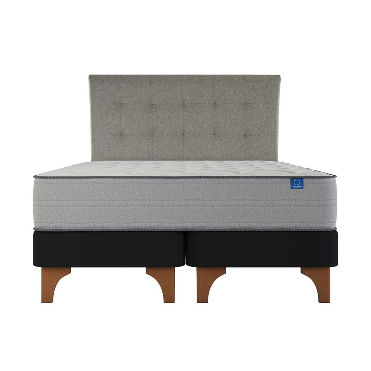 Cama Europea Flex Base Dividida 2 Plazas Seaqual + Respaldo Gris