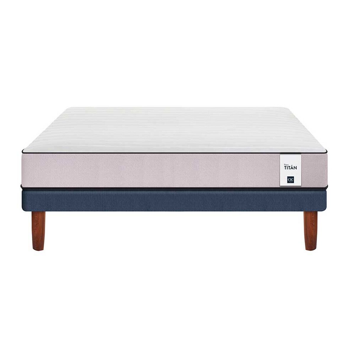 Combo Cama Europea CIC 2 Plazas New Titán + Set Maderas Nogal + Pack 2 Almohadas Imperial Soft