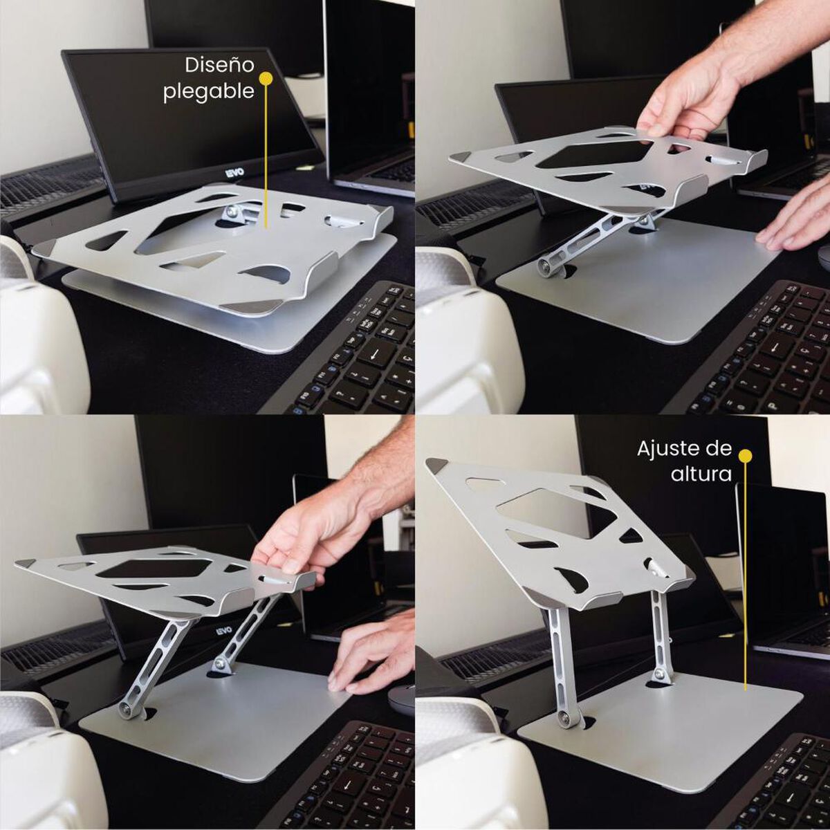 Soporter de Escritorio Levo Alzador Notebook Plegable Gris