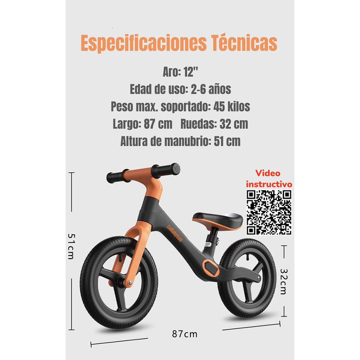 Bicicleta de Equilibrio 2-6 Años Aro 12 LuBabycas Roja