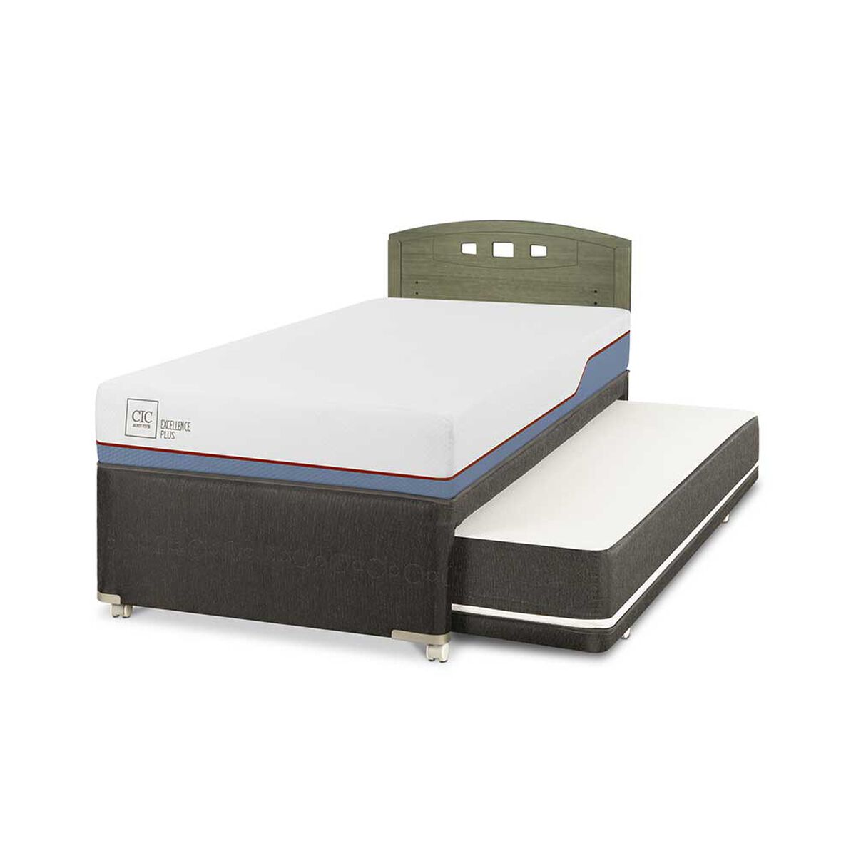 Cama Nido CIC 1,5 Plazas Excellence Plus + Respaldo Gales Olivo