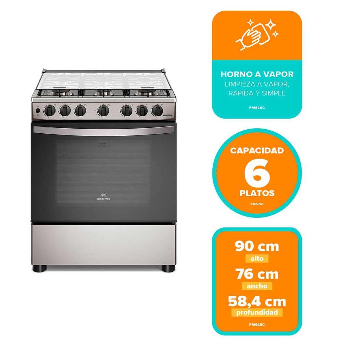 Cocina a Gas Mademsa FM6LSC 6 platos Inox